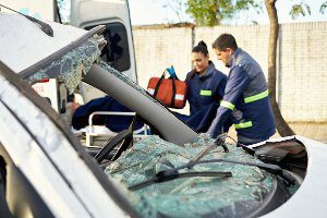 bashed in windshield after crash